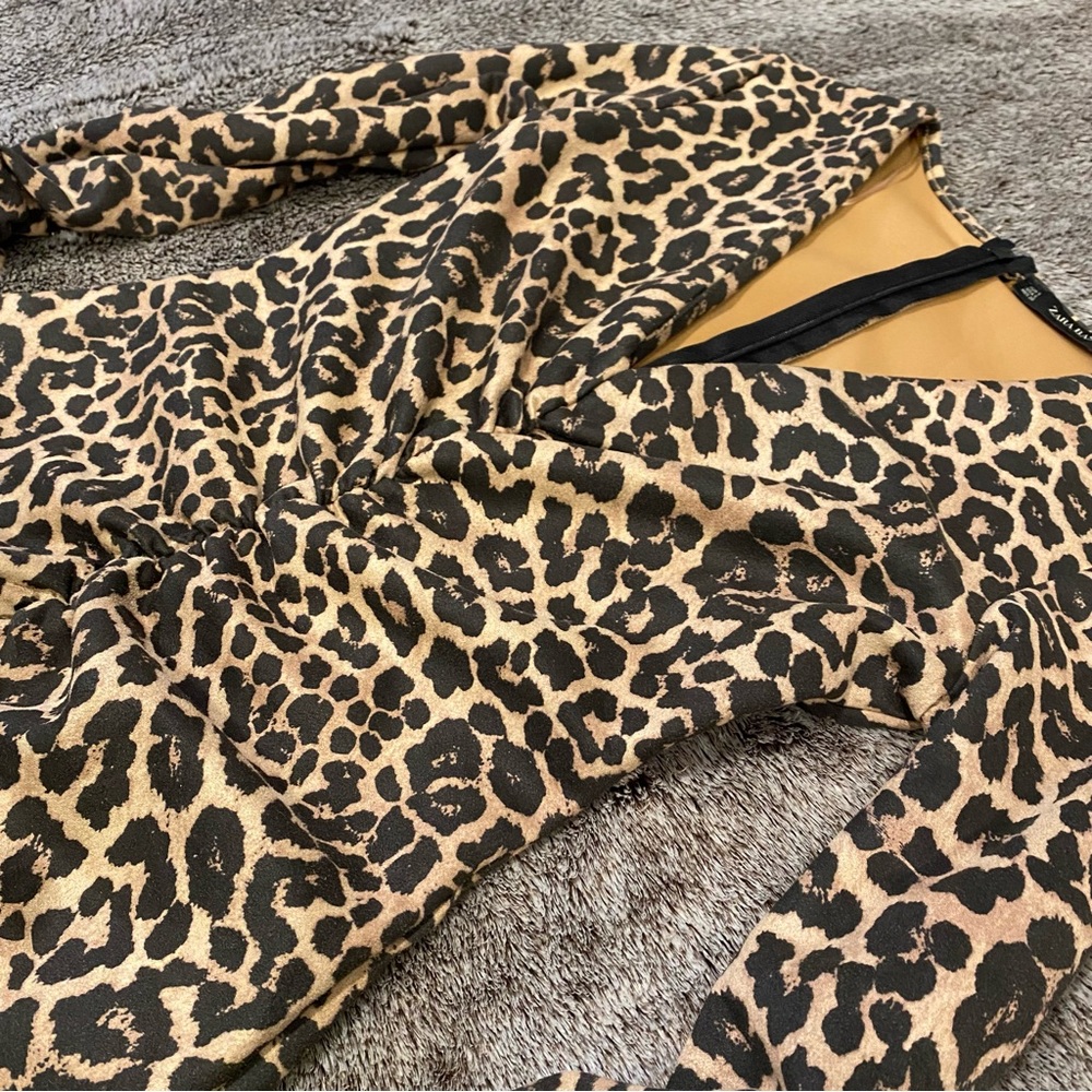 ZARA Ruched Leopard Print Bodycon Dress - Picture 6 of 14